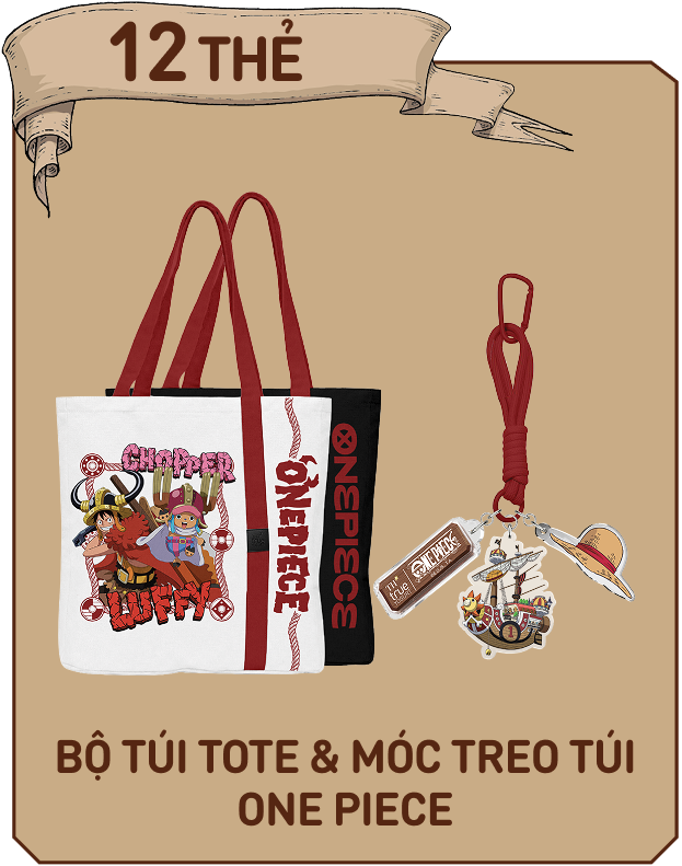 12 THẺ - Bộ túi Tote & Móc treo túi ONE PIECE
